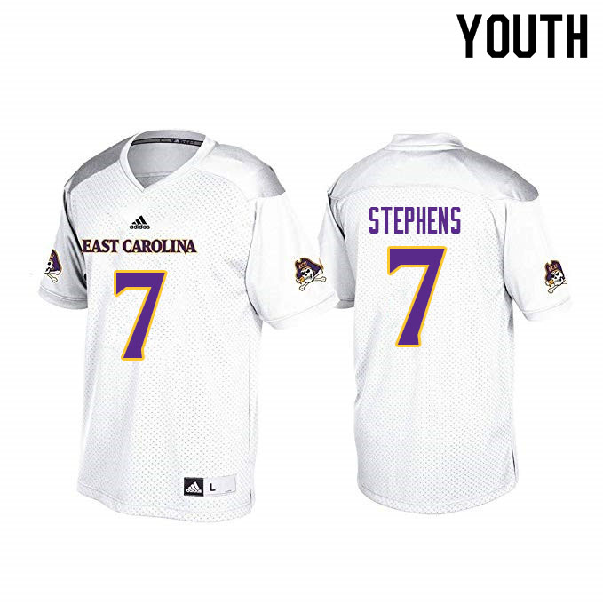 Youth #7 Chad Stephens ECU Pirates College Football Jerseys Sale-White - Click Image to Close